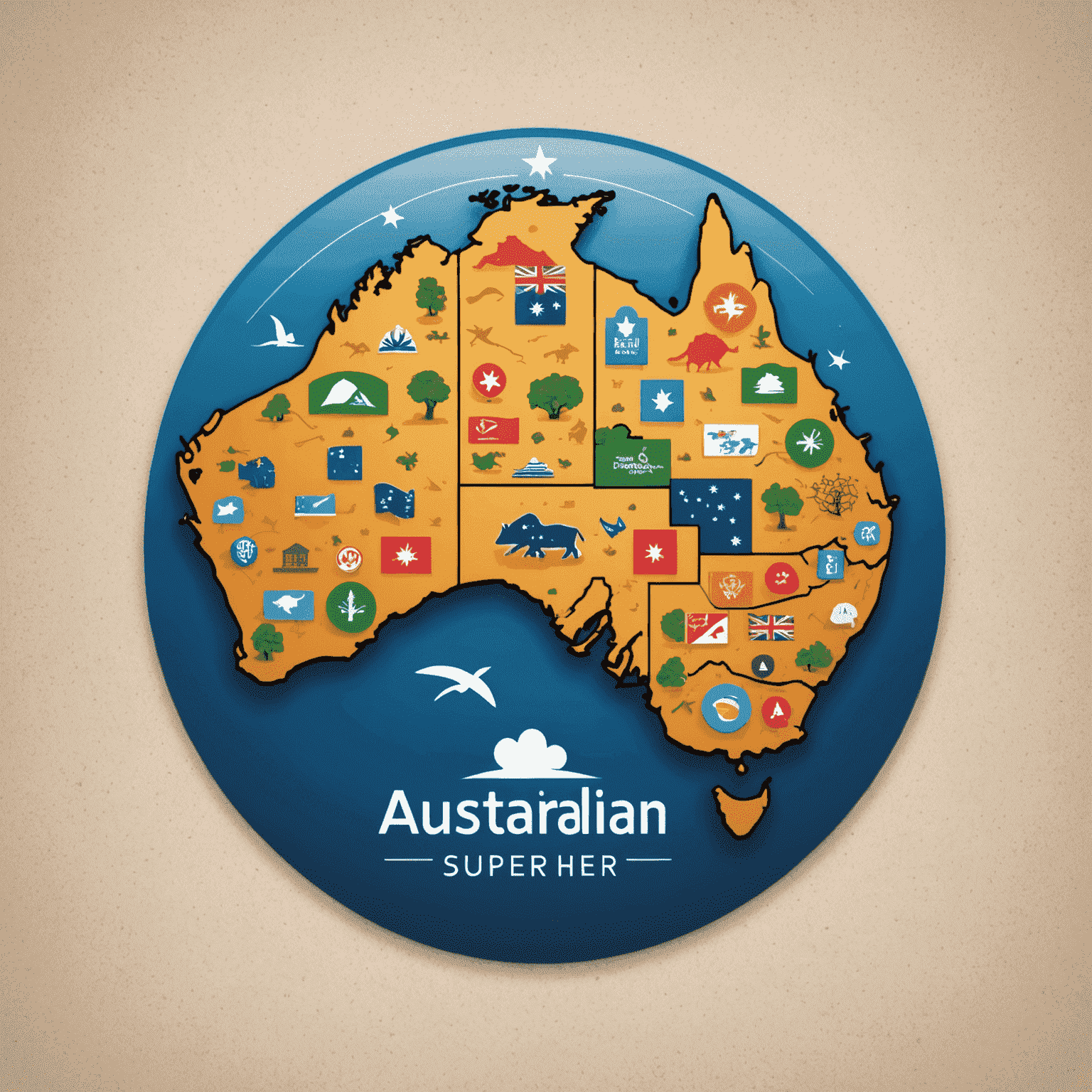 AustralianSuper logo featuring a stylized Australian map with superannuation symbols
