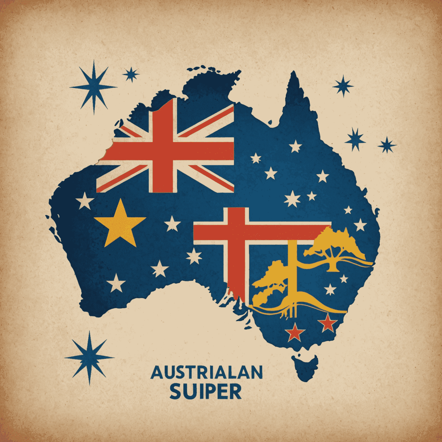 AustralianSuper logo featuring a stylized Australian map with superannuation symbols